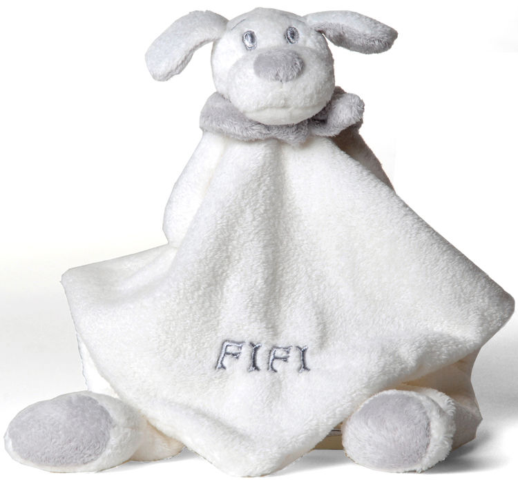  fifi the dog baby comforter white grey 